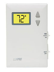 LUXPRO THERMOSTATS PSD010BF-010 24v/Millivolt Battery Powered Digital Heat Only Vertical Mount Thermostat With Large Display & Fan Switch 45-90F Replaces PSD158 PSD010BF | Midwest Supply Us