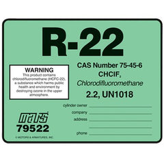 Mars Controls 79522 Label 3x4 Inch Self Adhesive Backing 10 Pack Mint Green R-22 Vinyl Refrigerant Identification | Midwest Supply Us