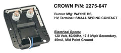 Crown Engineering 2275-647 WAYNE TRANSFORMER IGNITOR HS | Midwest Supply Us