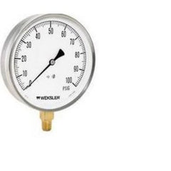 Ashcroft EA14C Pressure Gauge Weksler 100PSI 4-1/2" Diameter 1/4" NPT Bottom Bourdon Tube Stem Mount | Midwest Supply Us