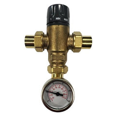 Hydronic Caleffi 521519A Mixing Valve MixCal 521 Adjustable 3-Way Thermostatic with Gauge 3/4 Inch Low Lead Brass Sweat Union 200 Pounds per Square Inch | Midwest Supply Us