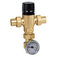 Hydronic Caleffi 521619AC Mixing Valve MixCal 521 Adjustable 3-Way Thermostatic with Gauge and Check Valve 1 Inch Low Lead Brass Sweat Union 200 Pounds per Square Inch | Midwest Supply Us