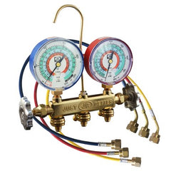 J/B Industries SAE Fittings 22733RF-18 Manifold 2 Valve R290 with 18 Inch Hose Set 3-1/8 Inch Gauge Brass | Midwest Supply Us