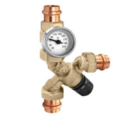 Hydronic Caleffi 520516A Mixing Valve AngleMix 520 Thermostatic 3-Way with Gauge 3/4 Inch Low Lead Brass Press 150 Pounds per Square Inch | Midwest Supply Us