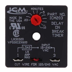 ICM Controls ICM203B Relay Time Delay On Break 10 Minute Knob Adjustable 2 x 2 Inch 18/240 Voltage Alternating Current 1.5 Amp | Midwest Supply Us