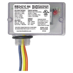 Functional Devices RIB2421C-N4 Enclosed Relay NEMA4/4X 10Amp SPDT 24Vac/dc/120-277Vac | Midwest Supply Us