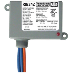 Functional Devices RIB24Z Enclosed Relay 30Amp SPST-NO + SPST-NC 24Vac/dc | Midwest Supply Us