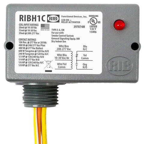 Functional Devices RIBH1C Enclosed Relay 10Amp SPDT 10-30Vac/dc/208-277Vac | Midwest Supply Us