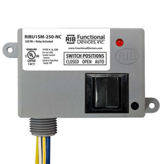 Functional Devices RIBU1SM-250-NC Enclosed Relay 10Amp SPST-NC 10-30Vac/dc or 120Vac + Override + Monitor | Midwest Supply Us