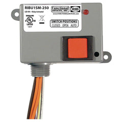 Functional Devices RIBU1SM-250 Enclosed Relay 10Amp SPST 10-30Vac/dc or 120Vac + Override + Monitor | Midwest Supply Us