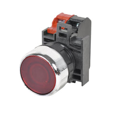 C3 Controls W22IPB-MFR-FM24LR-10/01 W22IPB-MFR-FM24LR-10/01 - 22mm IEC Mom. Illum. Push Button, Chrome Plated Bezel, Flush Lens, Red, Full Voltage, 24V AC/DC, LED Red, NO Contact Block, NC Contact Block | Midwest Supply Us