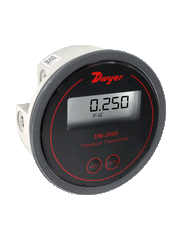 Dwyer Instruments DM-2007-LCD Differential pressure transmitter | range 5.00" w.c. | 1243 Pa | 127.0 mm w.c. | 12.43 mbar | 1.243 kPa | .180 psi | black overlay with LCD display | Midwest Supply Us