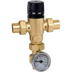 CALEFFI 521619AC 1" Sweat Thermo Mixing Valve W/Check Valves Low Lead Brass W/Adapter And Temp Gauge 85-150F 200 PSI | Midwest Supply Us