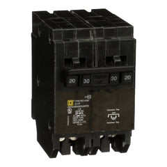 Square D HOMT220230 Quad tandem mini circuit breaker, Homeline, 1 x 2 pole at 20A, 1 x 2 pole at 30A, 120/240 V, 10 kA AIR, plug in mount | Midwest Supply Us