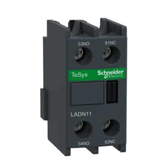 Schneider Electric (Square D) LADN11 TeSys Deca, auxiliary contact block, 1 NO and 1 NC, top mount, screw clamp terminals, for LC1D09 to LC1D150 contactors | Midwest Supply Us