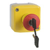 XALK188H7 | Harmony XALK Complete Control Station, Yellow with 1 Red Mushroom Head Pushbutton, 40mm Key Release, 1 NC, NEMA 13/4X | Schneider Electric (Square D)