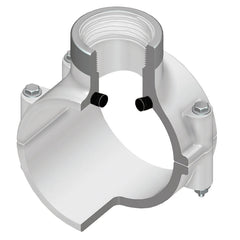 Spears 467-529SR 6X2-1/2 PVC CLAMP SADDLE REINFORCED FEMALE THREAD BUNA ZINC BOLT | Midwest Supply Us