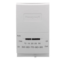 Resideo T834L1004 VERTICAL COOL ONLY MECHANICAL THERMOSTAT. TERMINALS: R, G, O, Y. SCALE: 10-30C & 50-90F. SYSTEM SWITCH: OFF/COOL. FAN SWITCH: AUTO/ON. | Midwest Supply Us