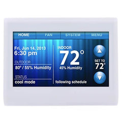 Resideo TH9320WF5003 WI-FI 9000. 7 DAY PROGRAMMABLE COLOR TOUCHSCREEN THERMOSTAT WITH WI-FI BUILT-IN. UP TO 3H/2C HEAT PUMP OR UP TO 2H/2C CONVENTIONAL. WHITE COLOR | Midwest Supply Us