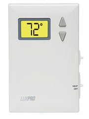 LUXPRO THERMOSTATS PSD010B 24v/Millivolt Battery Powered Two Wire Digital Heat Only Vertical Mount Thermostat No Fan Switch  | Midwest Supply Us