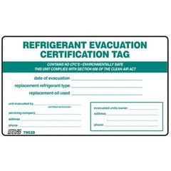 Mars Controls 79528 Certification Tag Refrigerant Evacuation 5PK 7-1/2 x 4-1/2 Inch  | Midwest Supply Us