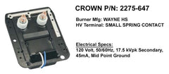 Crown Engineering 2275-647 WAYNE TRANSFORMER IGNITOR HS  | Midwest Supply Us