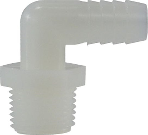 Midland Metal Mfg. 33047W 3/8 X 1/2 (HB X MIP WHT NYLN ELB), Plastic Fittings, Plastic Hose Barbs, Elbow Hose ID x Male Pipe  | Midwest Supply Us