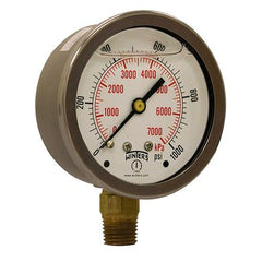 Winters Instruments PFQ809R1 Pressure Gauge 2.5 Inch 1000PSI 1/4 Inch NPT Lower Liquid Filled  | Midwest Supply Us