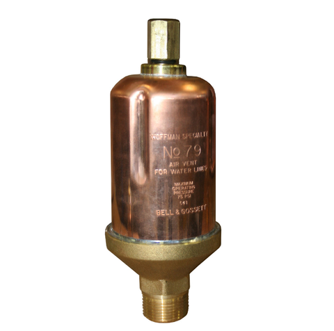 Hoffman Specialty 401488 MODEL 79 WATER MAIN VENT VALVE | 1/2″ NPT female and 3/4″ NPT male straight shank | Max 250F @ 75psi  | Midwest Supply Us