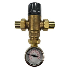 Hydronic Caleffi 521519A Mixing Valve MixCal 521 Adjustable 3-Way Thermostatic with Gauge 3/4 Inch Low Lead Brass Sweat Union 200 Pounds per Square Inch  | Midwest Supply Us