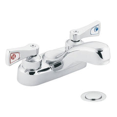 Moen 8216 Lavatory Faucet M-Dura Centerset 4 Inch Spread 2 Lever ADA Chrome 2.2 Gallons per Minute Metal Pop-Up Assembly  | Midwest Supply Us