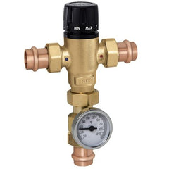 Hydronic Caleffi 521516A Mixing Valve MixCal 521 Adjustable 3-Way Thermostatic with Gauge 3/4 Inch Low Lead Brass Press Union 200 Pounds per Square Inch  | Midwest Supply Us