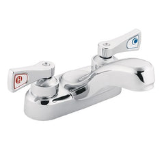 Moen 8210F05 Lavatory Faucet M-Dura Centerset 4 Inch Spread 2 Lever ADA Chrome 0.5 Gallons per Minute Low Arc Less Drain  | Midwest Supply Us