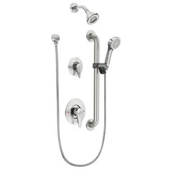 Moen T9342GBM25 Shower System M-Dura Posi-Temp with Grab Bar 2 Lever Chrome ADA 2.5 Gallons per Minute  | Midwest Supply Us