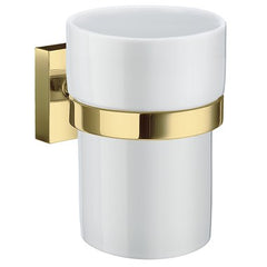 Smedbo RV343P Tumbler Holder House Polished Brass White Porcelain Wall Mount Brass 3-6/7 x 3 x 3-2/3 Inch  | Midwest Supply Us