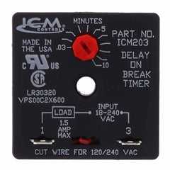 ICM Controls ICM203B Relay Time Delay On Break 10 Minute Knob Adjustable 2 x 2 Inch 18/240 Voltage Alternating Current 1.5 Amp  | Midwest Supply Us