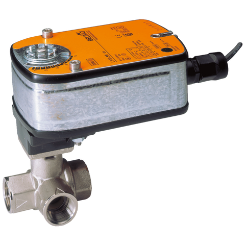 Belimo B320L+LF24-MFT US Ball Valve | 0.75" | 3 Way | 12.8 Cv | w/ Spg Rtn | 24V | MFT  | Midwest Supply Us