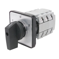 C3 Controls CS51211-G25-L22LBBB61 CS51211-G25-L22LBBB61 - BTO Motor Reversing Switch, 3 Pole, 25A, IP20 Terminals, 22.5mm Installation, 48mm x 48mm Front Plate, Lever Knob, Black/Black, 1-0-2 (60)  | Midwest Supply Us