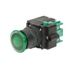 C3 Controls FVPPM24LW-IMCGN-NC FVPPM24LW-IMCGN-NC - 30mm Main. Illum. 2-Pos. Push-Pull Pushbutton, Full Voltage, 24V AC/DC, LED White, Black Polyester Clamp Ring, Mushroom, Green Lens, NC  | Midwest Supply Us