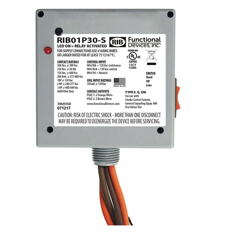 RIB RELAYS RIB01P30-S Enclosed Relay 30Amp DPST + Coil Side Override 120Vac1  | Midwest Supply Us