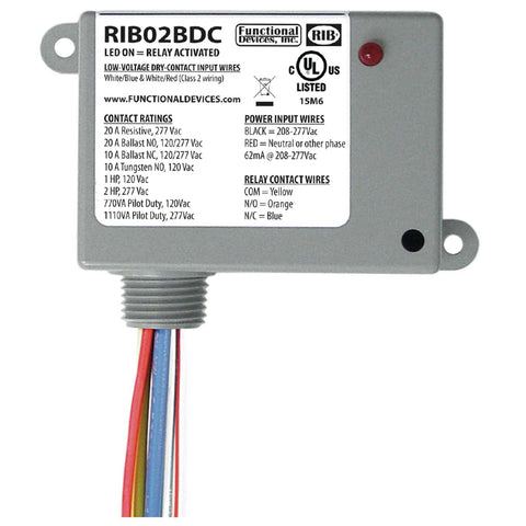 Functional Devices RIB02BDC Enclosed Relay, Class 2 Dry Contact input,208-277Vac pwr, 20A SPDT  | Midwest Supply Us