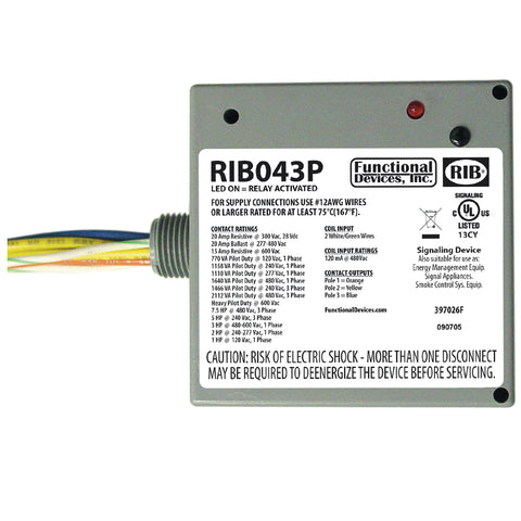 Functional Devices RIB043P Enclosed Relay 20Amp 3PST 480Vac  | Midwest Supply Us