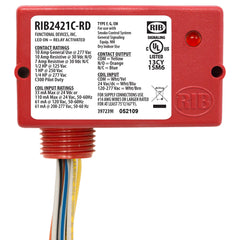 Functional Devices RIB2421C-RD Enclosed Relay 10Amp SPDT 24Vac/dc/120-277Vac Red Hsg  | Midwest Supply Us