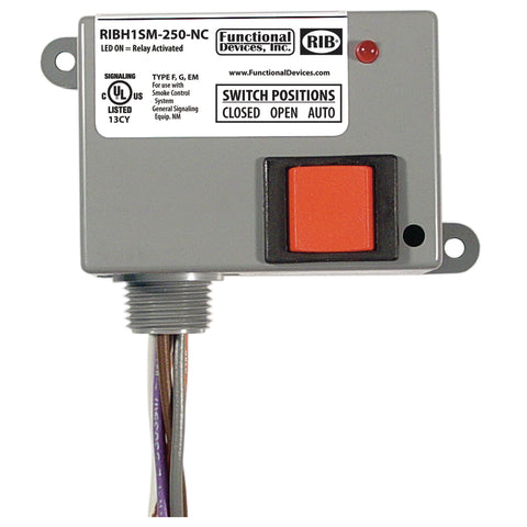 Functional Devices RIBH1SM-250-NC Enclosed Relay 10Amp SPST-NC + Override + Monitor 10-30Vac/dc/208-277Vac  | Midwest Supply Us