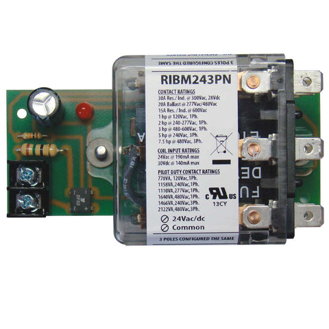 Functional Devices RIBM243PN Panel Relay 4.00x2.45in 30Amp 3PDT 24Vac/dc  | Midwest Supply Us