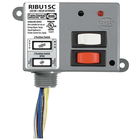 Functional Devices RIBU1SC Enclosed Relay 10Amp SPDT + Override 10-30Vac/dc/120Vac  | Midwest Supply Us