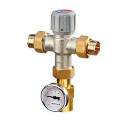 Resideo AM101C1070-USTG-LF 3/4 in. Low lead thermostatic mixing valve 70-120F, Union with temperature gauge  | Midwest Supply Us