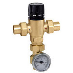 CALEFFI 521519AC 3/4" Sweat Thermo Mixing Valve W/ChecksLow Lead Brass W/Adapter And Temp Gauge 85-150F 200 PSI  | Midwest Supply Us