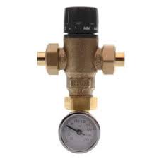 CALEFFI 521419AC 1/2" Sweat Thermostatic Mixing Valve W/ChecksLow Lead BrassW/Adapter And Temp Gauge 85-150F  | Midwest Supply Us