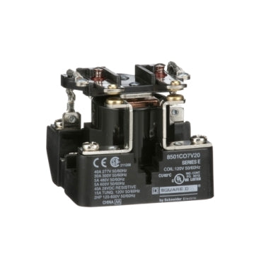 SQUARE D 8501CO7V20 Power Relay, Type C, 2 HP, 30A resistive at 300 VAC, DPST, 2 normally open contacts, 120 VAC coil  | Midwest Supply Us